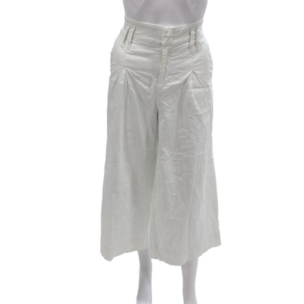 Donna Karan New York Womens Cropped White Cotton Pants Button Closure Size 6